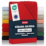 Blumtal Basics Sábana Bajera Ajustable de Microfibra Cepillada - Sábana Bajera para colchón de 25-27 cm de Altura, Rojo