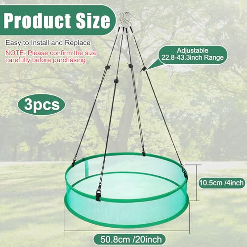 Maasechs 3 Pcs Bird Seed Catcher Tray for Outdoor Feeders 20\" Diameter x 4\" High Hanging Bird Feeder Trays to Catch Seed Catcher Spill Guard Platform Outdoor Garden Accessories(Green)