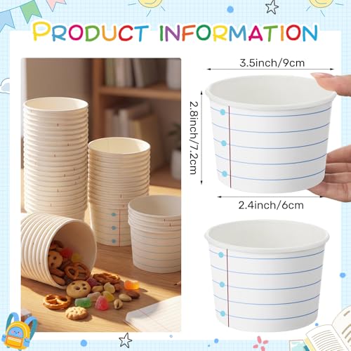 Image of Funnymoom 50 Pack Notebook Paper Ice Cream Cups Back to School Party Supplies 9 oz First Day of School Disposable Dessert Bowls Soup Snack Cups for Hot Cold Food Kindergarten Teacher Classroom Party