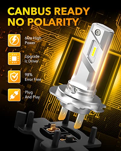Image of OXILAM Mini Size H7 Light Bulbs 500% Brightness 6000K White Light, No Adapter Required Easy Install, H7 Halogen Bulbs 10 Years Lifespan Replacement, Pack of 2