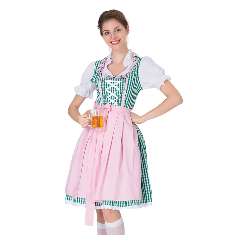 Women Oktoberfest Costume 2pcs Pieces German Dirndl Dress Beer Maid Dress for Girl Bavarian Carnival Apron Halloween Costumes Outfits Cosplay