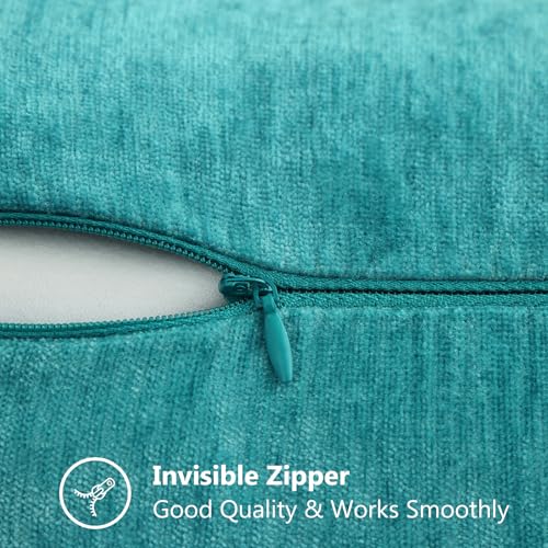 Image of decorUhome Fall Chenille Soft Cozy Throw Pillow Covers 26x26 Set of 2, Modern Farmhouse Boho Velvet Decorative Euro Sham Pillow Cases with Stitched Edge for Couch Sofa Bed Home Decor, Turquoise