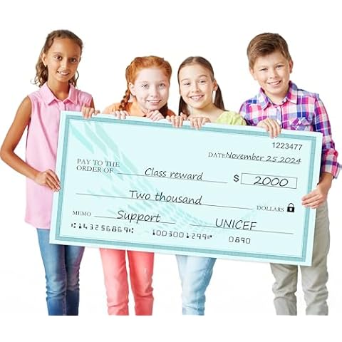 Giant Check | 30x16 Dry Erase Big Check for Presentations - Oversized Fake Check Award for Endowment Raffle Reward Winners Check Cardboard Cover