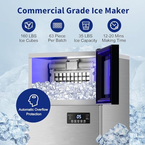 Fabricadora de hielo comercial 160 lbs/24H acero inoxidable miniatura 4