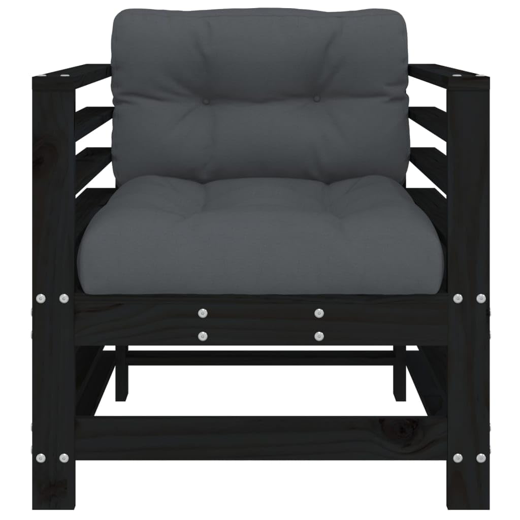 Tidyard Sillas Exterior,Sillones,Sillones de Jardin,Sillones Jardin Exterior,Sillones Relax,Sillones de jardín con Cojines 2 uds Madera Maciza Pino Negro