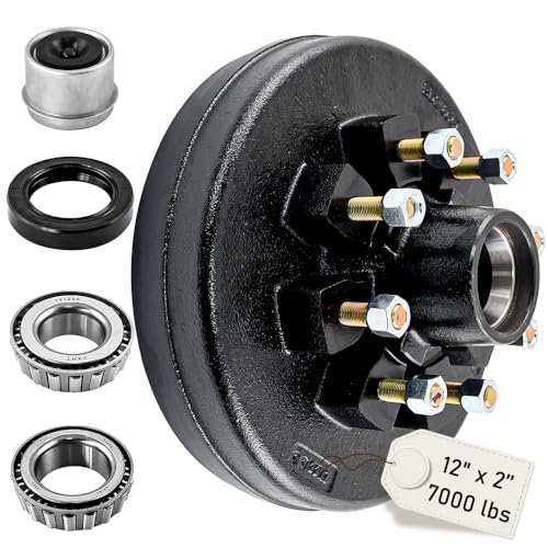 AuraWINS 8 Bolt 6.5 Trailer Brake Drum Kit Fit for 7000lbs Axle Trailer Replaces 12 x 2 Trailer Brakes kit - 008-219-04-22004K