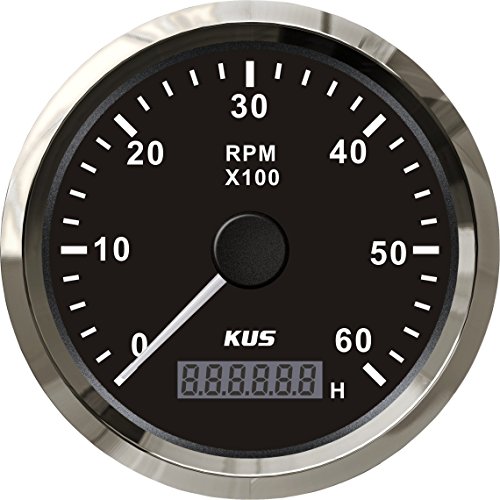 Tacómetro KUS 6000RPM 85mm con contador horario 12V 24V retroiluminado negro para barcos y motores