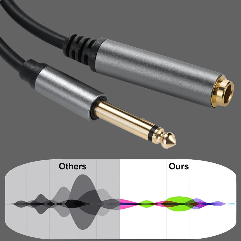 Cable de instrumento de 6,35 mm a 6,35 mm, chapado en oro, conector de audio TS mono hembra a macho para guitarra eléctrica, bajo, amplificador, altavoz, mezclador de 1,8 m (macho a hembra TS