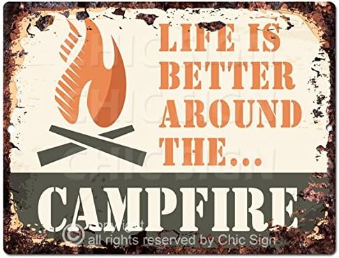 Chic Sign Campfire Rustic Vintage Retro Kitchen Restaurant Store Movie Room Bar Pub Coffee Shop Wall Decor 9"x12" Metal Plate Sign Home Store Decor Plaques