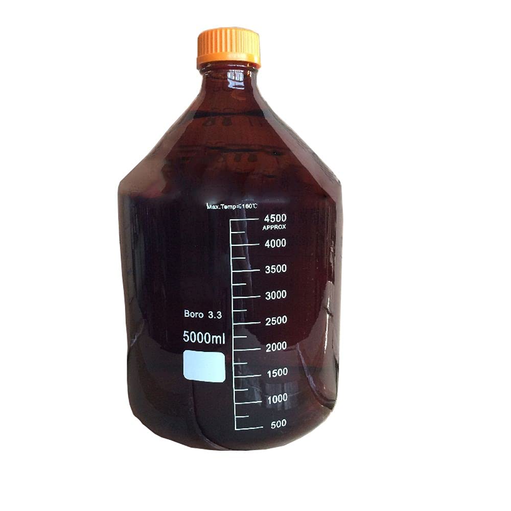 KimLab 5000ml Borosilicate Glass Amber Graduated Reagent Bottle Autoclavable with Screw Cap GL 45