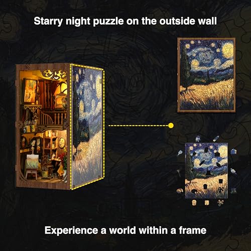 Image of Ditila Mini Museum Kit - DIY Book Nook Kit for Adults with LED Lights - Starry Night Theme Wooden 3D Puzzle - Book Nooks for Adults and Home Decor - Girls Night Crafts for Women