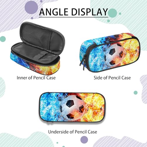 Image of Soccer Pencil Case for Boys, Large Capacity Pencil Pouch for Kids, Back to School Pencils Box Pen Bag with Zipper, Cool Pen Case Stationery Organizer for Middle Elementary School - Fire