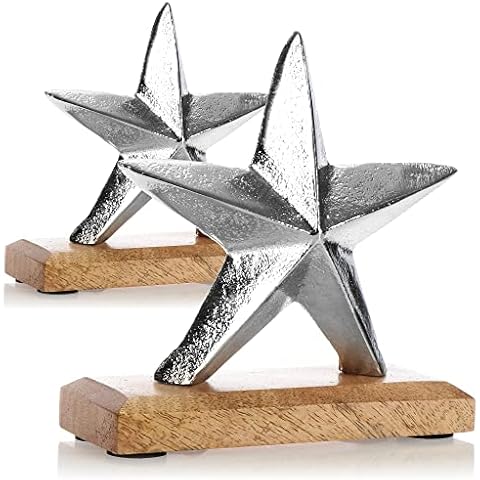 com-four® 2X Premium Deko-Aufsteller Stern - Stern-Statue aus vernickeltem Aluminium Cover