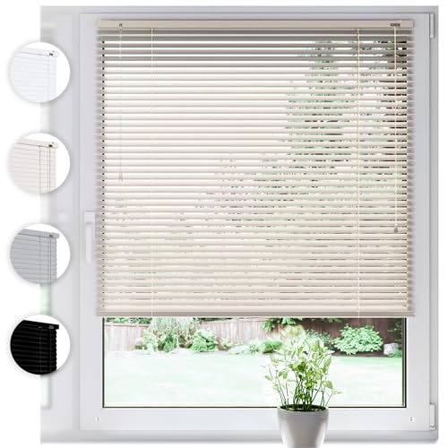 SONELLO Aluminium Jalousie 55cm x 100cm Creme Alu Jalousie Klemmfix ohne Bohren Sichtschutz Blendschutz Lichtschutz Sonnenschutz für Fenster und Türen