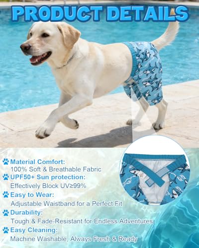 Image of CuteBone Dog Swim Trunks Swimsuit Durable & Comfortable - Quick-Dry, Adjustable Waistband Shorts, UV Protection Bikini- Perfect for Beach, Pool & Outdoor Fun, Dinos DST14L