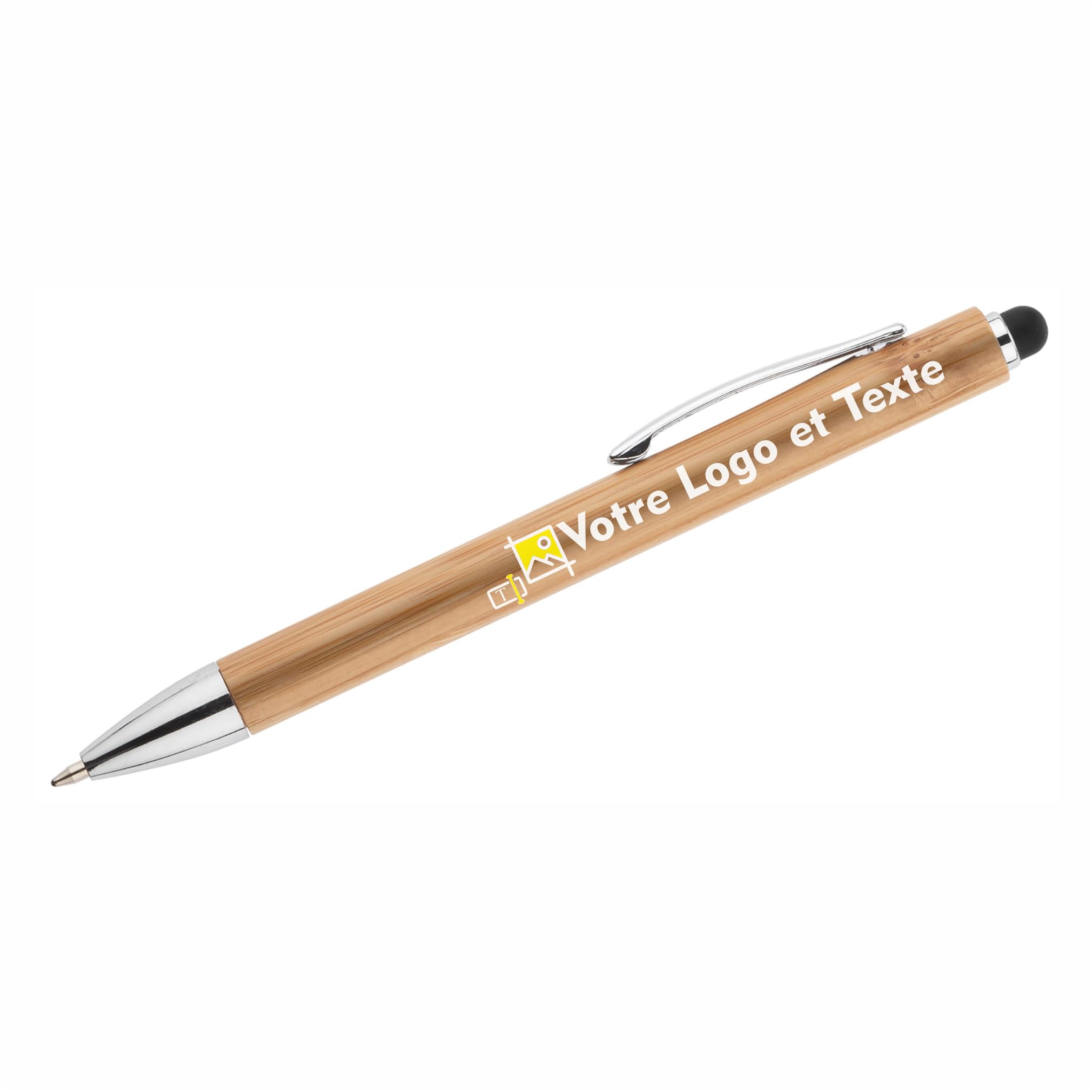 100x Stylos en bois personnalisés avec logo et texte Impression UV haute qualité, en couleur Stylos publicitaires écologiques avec fonction tactile pour entreprises événements et cadeaux (100)