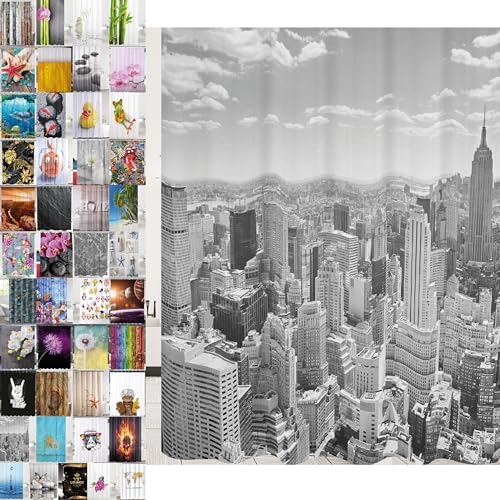 Sanilo Duschvorhang, viele schöne Duschvorhänge zur Auswahl, hochwertige Qualität, inkl. 12 Ringe, wasserdicht, Anti-Schimmel-Effekt (Skyline New York, 180 x 200 cm)