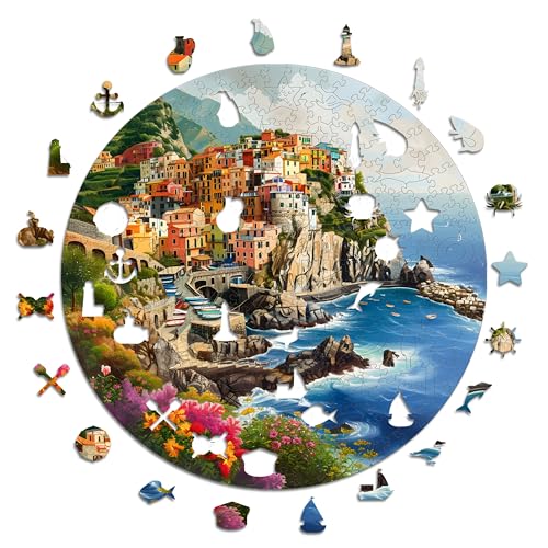 Iconic Puzzles - Portofino, Italy, 100% sustainable wooden puzzle, Gifts for Children and Adults size L, 600 Pieces