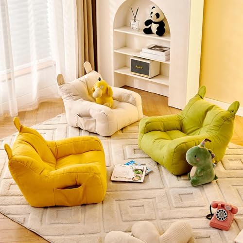 Image of Kids Bean Bag Chair Soft Cartoon Cute Floor Chair for Bedroom Dorm Apartment Yellow|Kids Bean Bag Chair Soft Latex Children Sofa Seat Reading Recliner Chair for Bedroom Playroom