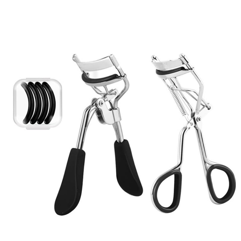 Eyelash Curler, Portable Steel Eyelash Curling Tool for Extensions & Natural Lashes,Silicone Lash Curler Refill Pads