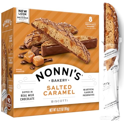 Nonni's Bakery Salted Caramel Biscotti Cookies, Individually Wrapped Coffee & Tea Snacks, 6.72 oz, 8 Count