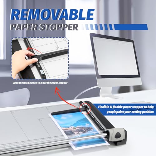 Image of Rotary Paper Trimmer, 15 Sheets Heavy Duty Paper Trimmer, 670mm(26.37 inch) Cutting Length, Commercial Grade Rotary Paper Cutter for Home /Office /School, Black & Silver
