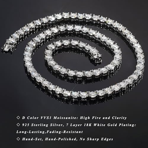 Moissanite Tennis Necklace for Men & Women – Luxury Bling Tennis Chain, D Color VVS1 Iced Out Necklace,Moissanite Chain Men 925 Sterling Silver with 18K White Gold Plated4