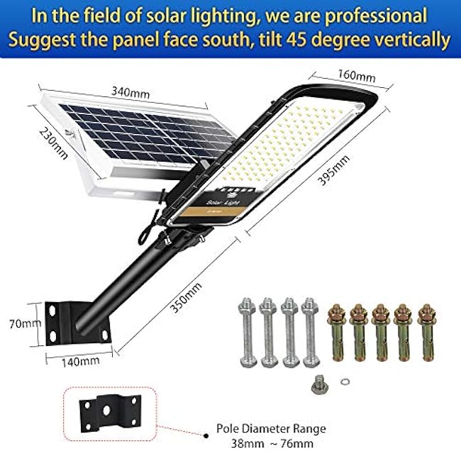 Solar Street Lights Outdoor Lamp, 16000lm IP67 Waterproof Light with Anti Broken Remote Control Mounting Bracket, Dusk to Dawn Security Led Flood Light for Yard, Garden, etc.