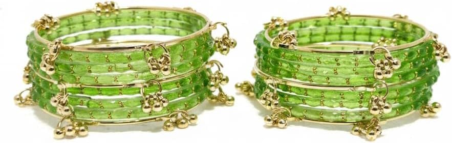Kashmiri Ghangharoo Glass Bangle Set for Women| Light Weight Bangles | Traditional Transparent Fancy Glass Chudi Set for Wedding, Party(Set Of 16)