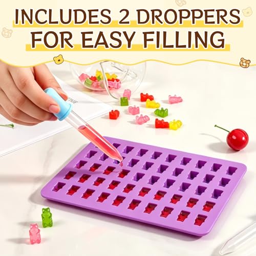 Image of Gummy Molds Gummy Bear Mold - Mini Size Chocolate Candy Molds with 2 Droppers Nonstick Food Grade Silicone Molds Pack of 4