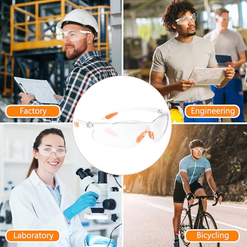 BieMian 10 Stück Schutzbrille Arbeitsschutzbrillen, Transparent Sicherheitsbrillen Arbeitsschutzbrille mit Gummieinsatz Augenschutzbrille für Schießsport Herren Damen (Orange)