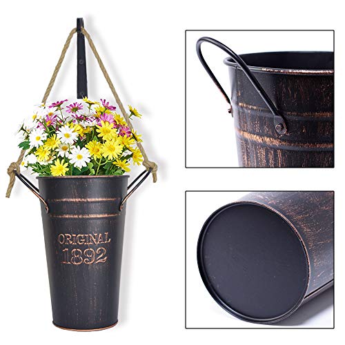 Lesen Farmhouse Metal Wall Planter With Hooks Country Home Hanging Wall Vase Pocket Planters Flowers Holder For Plants Or Flower Indoor Or Outdoor Rustic Wall Decor,Set Of 2 #TOP5