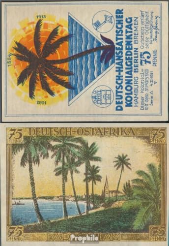Notgeld del usado exclusivo de 1921 Berlín alemán-África Oriental billete histórico 75 pfennig