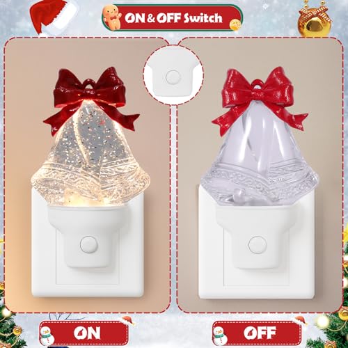 2 Pack Christmas Bell Night Light Plug into Wall Glitter  - image 4