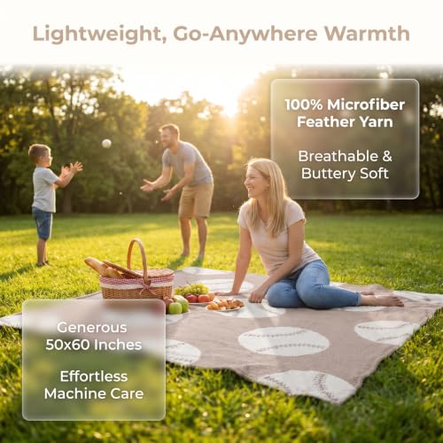 Image of Ultra Soft Cozy Baseball Sports Knitted Throw Blanket Fluffy Microfiber Bed Blanket Lightweight Both Sides Blanket for Couch Sofa Bed Cream