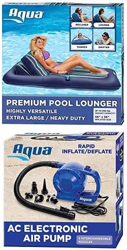 Aqua Premium - Tumbona convertible Ultimate para piscina, flotador inflable para piscina, resistente, XL, 74 a 90 pulgadas, rayas azul