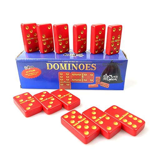 Double 6 Red Jumbo Domino Set, Red Domino with Golden Dot, 28 Pieces Dominoes Tiles with a Portable Bag, Jumbo Dominoes Game Set for Adults-Games Nights and Anytime Use,for 2-4 Players