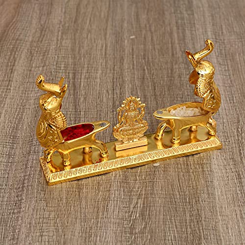 Surbhii creations Golden Metal Kumkum Holder/Box | Pooja Thali Decor with Maa Laxmi Design | Ideal for Gifting, Mandir, Home, Temple (Elegant Gift for Religious Celebrations)