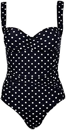 PHAYON Retro Ruched Tankini Tummy Control Push Up Swimsuit for Women One Piece Polka dot Black