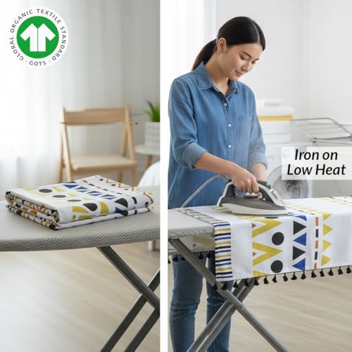 Image of HOMEMONDE Cotton Premium Dining Table Cover 101 X 152 CM Geometric Printed Table Cloth For 4 Seater With Tassels, Rectangular Centre Table Cover - Yellow Santo