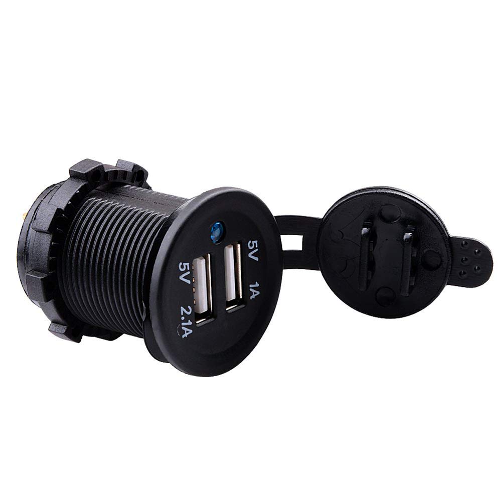 MotoCity Caricabatterie USB Impermeabile Per Moto - Doppia Porta 5V 3.1A Con Interruttore LED, Kit Installazione 12V-24V - 2