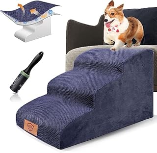HEVOL Dog Stairs for Small Dogs,2 Tiers Non-Slip Pet Steps,High Density Foam Pet Ladder for Injured Dogs,Older Dogs Cats-Send 1 Pet Hair Remover Roller,Grey,40 x 30 x 40cm