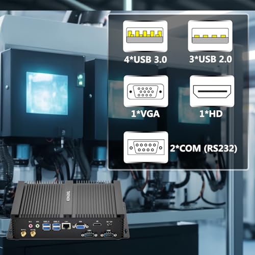Image of KINGDEL Powerful Mini Desktop Computer, Fanless Mini PC with i7 11th Gen. CPU, 32GB DDR4 RAM, 512GB NVMe SSD, 4K 4096x2304, HD Port, VGA, 2xCOM RS232