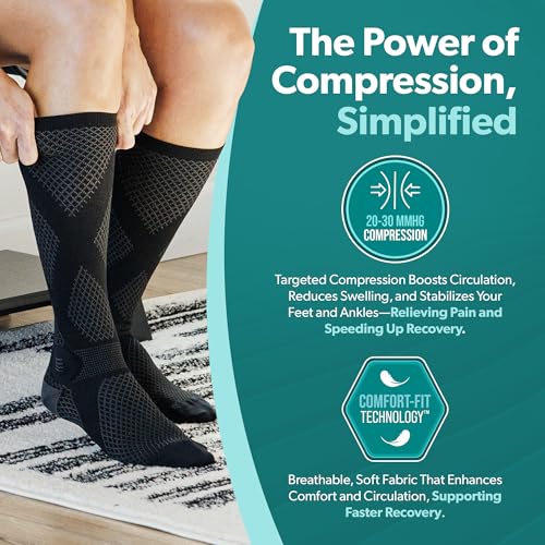 Image of BraceAbility Knee High Compression Socks 20-30 mmHg - Support Stockings for Women, Men, Circulation, Running, Flying, Post Surgery, Varicose Veins, Diabetic Foot Pain - 1 Pair Closed Toe (L - Gray)