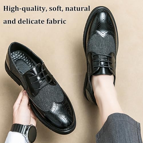 Men's Patchwork Two Tone Lace up Wingtip Dress Oxfords Fashion Pointed Toe Comfortable Non Slip Brogue Derby Shoes Office Business Prom Formal Shoes4