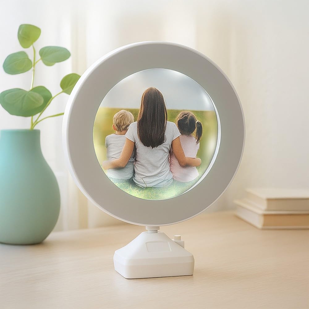 Ideen Mit Herz White Magic Mirror Illuminated Picture Frame Or Led Mirror 3D Effect With Timer Function Diameter 20.2 Cm
