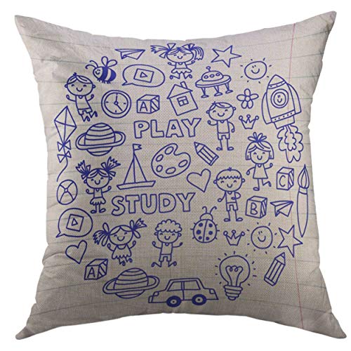 Funda De Almohada Dibujo Canto Exploración Deporte Jardín De Infancia Preescolar Guardería Juego Juventud Patrones Garabato Almohada Caso Decorativos Cojin Fundas para Patio 45X45 Cm