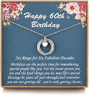 MUSIER PARIS 60th Birthday Gifts for Women, Birthday Gifts for her, Sterling Silver 6 Ring Birthday Necklace, Mum Birthday Gifts Friendship Jewelry