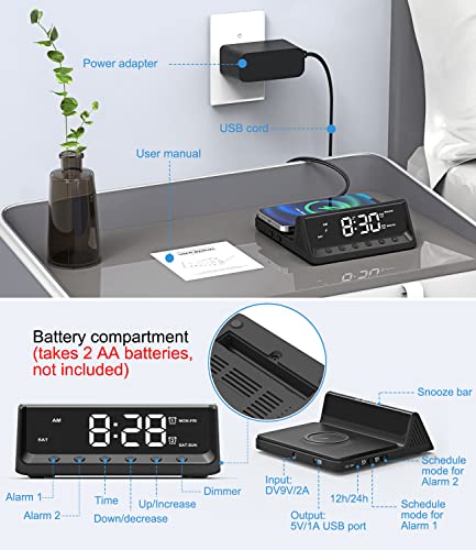 Alarm Clock For Heavy Sleepers Adults, Teenagers, Kids - Digital Alarm Clock With Wireless Charging, Dual Alarm(7-5-2), Usb Charger, Dimmable, Calendar - Simple Loud Alarm Clocks For Bedrooms Dorm #TOP5