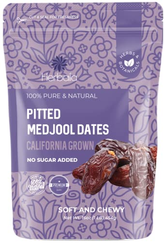 Dates Medjool Pitted Dates, 1 lb. Large Medjool Dates Pitted, Extra Fancy Dates Fruit, California Grown Dates Fresh, No Sugar Added, Rich Sweet Taste, Soft Chewy Texture. All Natural, Non-GMO, 16 oz.